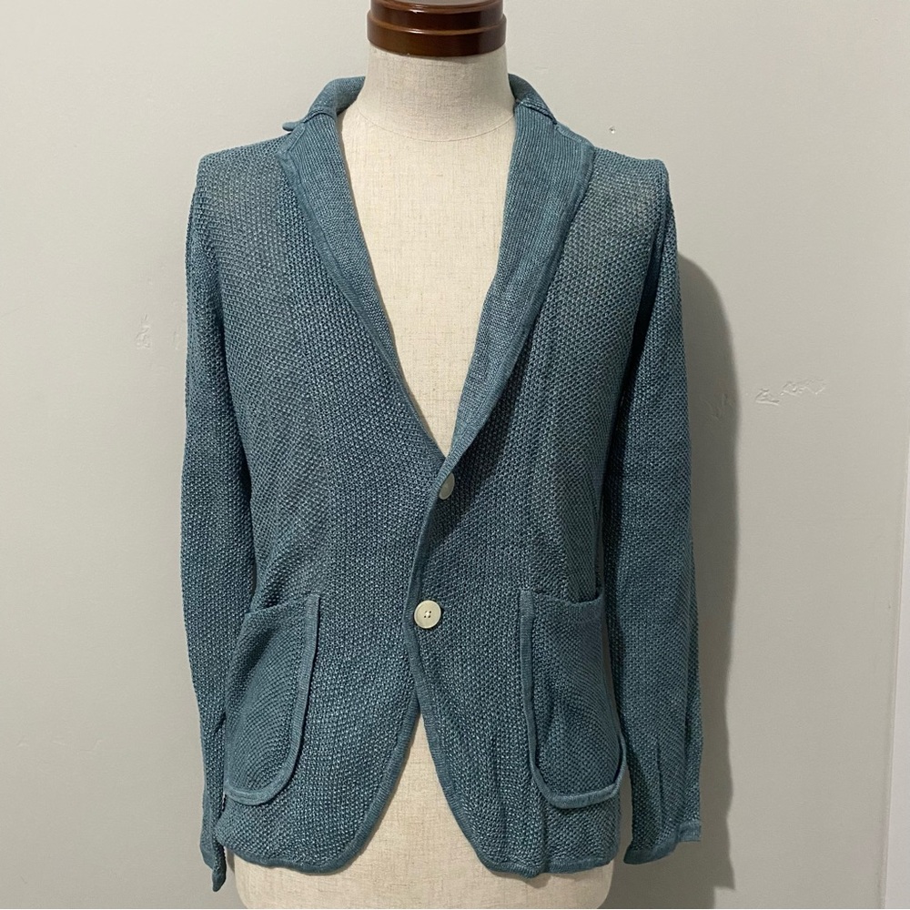 EDIFICE JAPAN men’s turquoise linen cardigan/blazer, XS